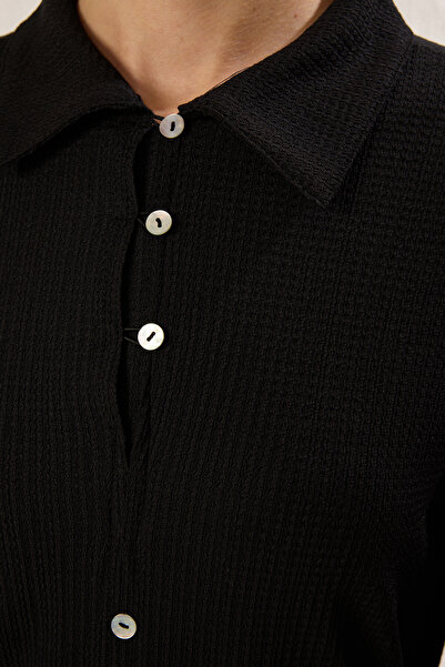 Trendyol Modest Black Mother of Pearl Button Knitted Wrap Dress Tctss25Eb00066