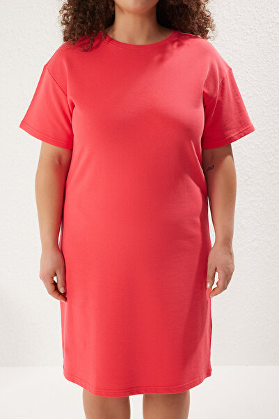 Trendyol Curve Pomegranate Flower Crew Neck 2 Yarn Knitted Plus Size Dress Tbbss25Ah00131