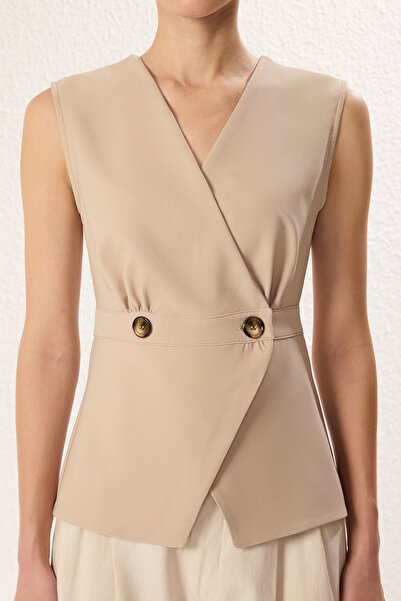 Trendyol Collection Mink Bone Button Detail Double Breasted Woven Blouse Twoss25Bz00426