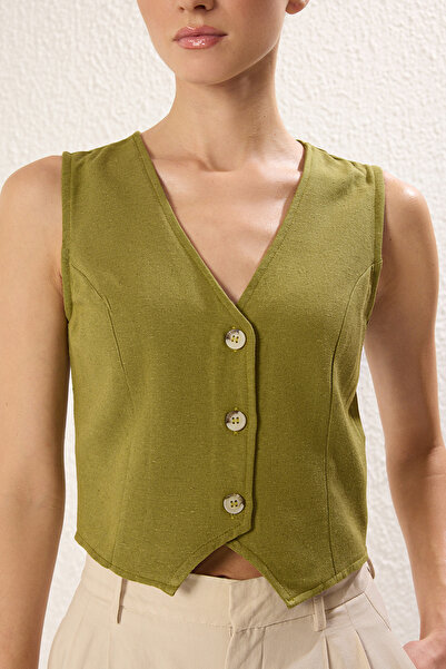 Trendyol Collection Khaki Regular Cotton Crop Linen Woven Vest Twoss24Ye00024