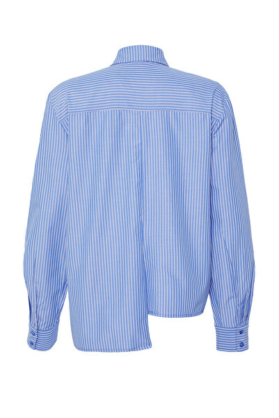 Trendyol Collection Cămașă albastră cu dungi și cravată, ediție limitată TWOSS25GO00118