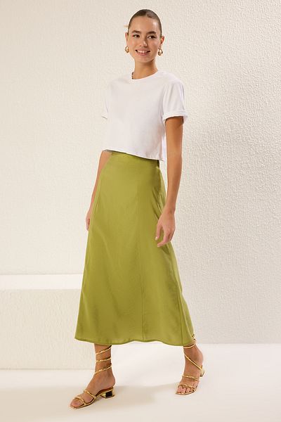 Trendyol Collection Khaki modális szövet A-vonalú maxi hosszúságú szőtt szoknya TWOSS25ET00092