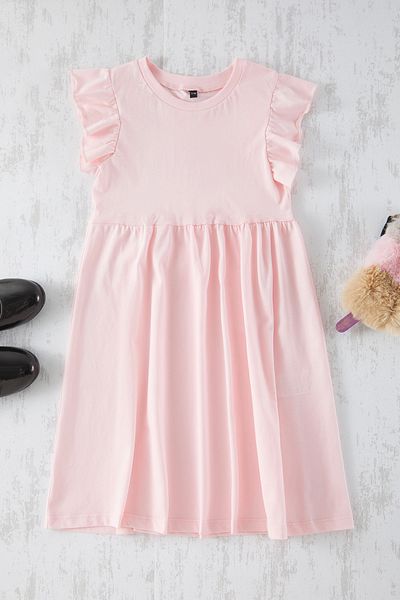 TRENDYOLKIDS Růžové dívčí rukávy s volánem Detail Základní pletené šaty Tkdss25El00016