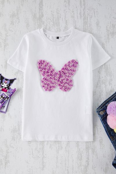 TRENDYOLKIDS Pletené dívčí tričko se vzorem srdce Ecru - Tkdss25Ts00035