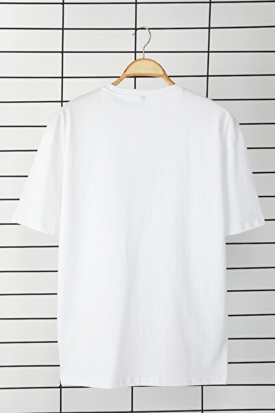Trendyol Collection White Oversize/Wide Cut Slogan Print 100% Cotton T-Shirt