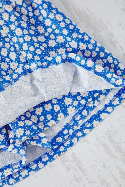 TRENDYOLKIDS Fusta scurtă tricotată cu model floral, cu talie elastică, fetiță albastră TKDSS25ET00004