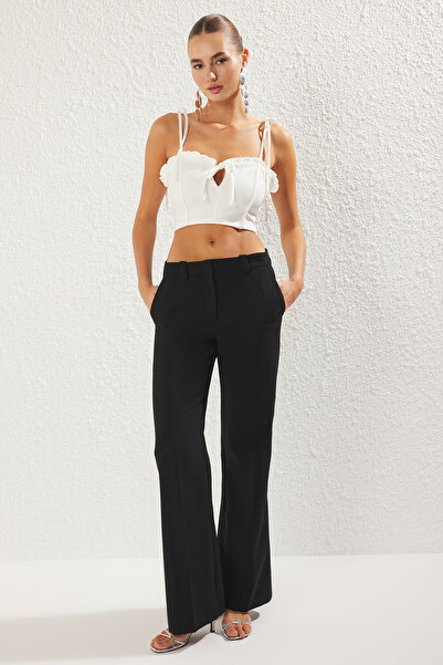 Trendyol Collection Ecru Lacing Detailed Ruffle Crop Woven Bustier Tprss25Bs00018