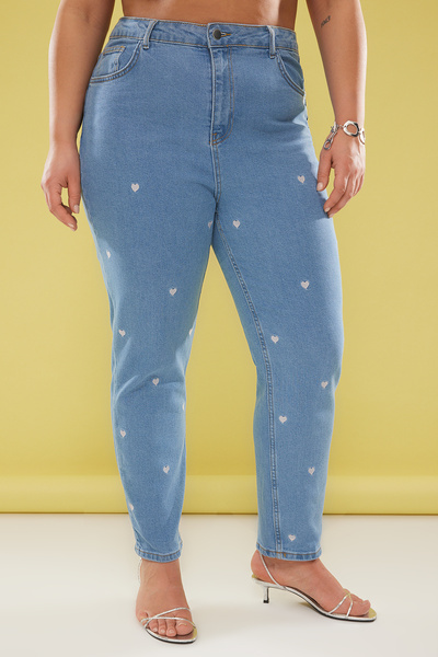 Trendyol Curve Світло-блакитні джинси-скинни з високою талією з вишитим серцем TBBSS25CJ00008