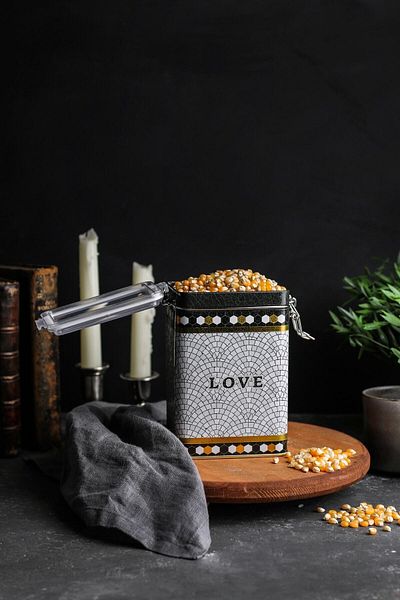 EVLE Er043-1e Mosaic Love Patterned Rectangular Metal Storage Container 8x10 Cm
