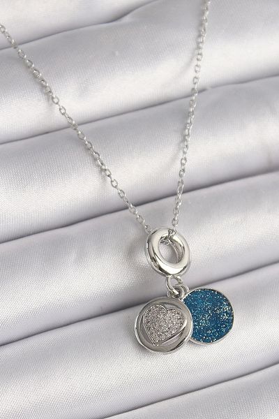 Clariss 316L Steel Silver Color Chain Zircon Stone Processing Blue Silvery Women's Necklace