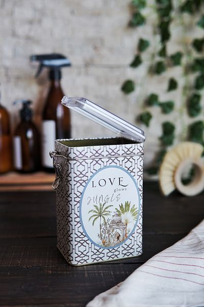 EVLE Er043-6ı Forrest Gray Love Patterned Rectangular Metal Storage Container 8x10 Cm