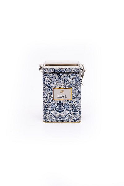 EVLE Er043-2b Azulejos Love Patterned Rectangular Metal Storage Container 8x10 Cm