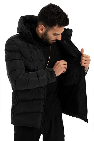 Firststops Men's Black Hooded Fleece Inside Waterproof Windproof Puffer Jacket & Coat & Parka
