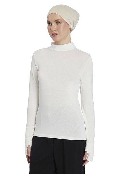 Altobeh Women's Organic Finger Snap Turtleneck Bodysuit - Ecru