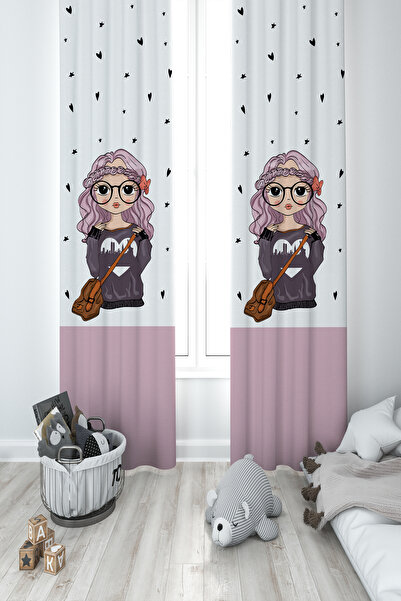 MASAL ODAM БЕБЕШКА И ДЕТСКА СТАЯ Момиче с чанта Шарена завеса с 2 крила