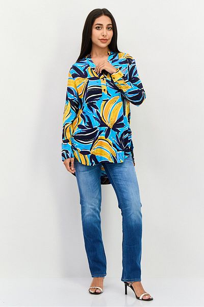 Nic+Zoe Women V- Neck Long Sleeves Floral Print Top, Blue