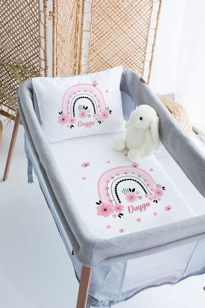 Lilabio %100 Pamuk Saten İsme Özel İsimli 70x120 Park Yatak Nevresim Seti Pem...