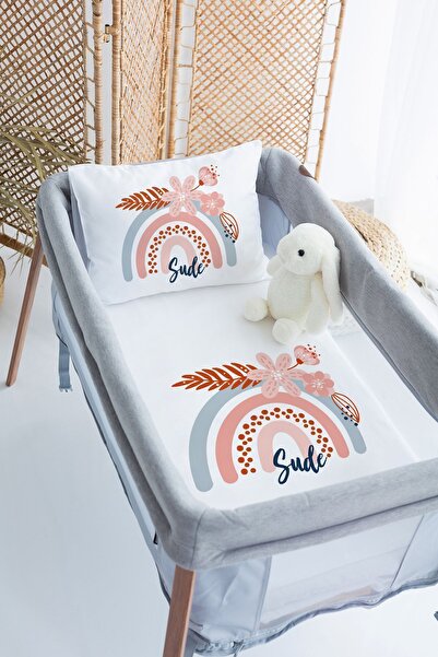 Lilabio %100 Pamuk Saten İsme Özel İsimli 70x120 Park Yatak Nevresim Seti Gök...