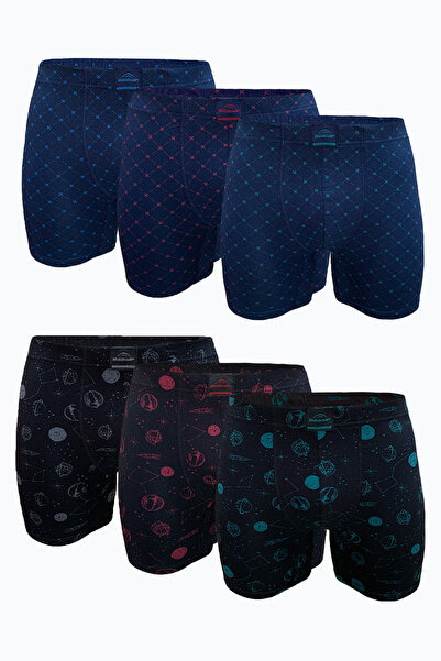 Malabadi الرجال الأزرق الداكن الأسود منقوشة 6 قطعة قسط جمع مشروط طويل الملاكم 6m250