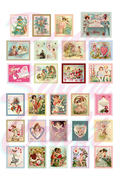 Pink Swan Craft Set de autocolante cu timbre vintage de Ziua Îndrăgostiților,...