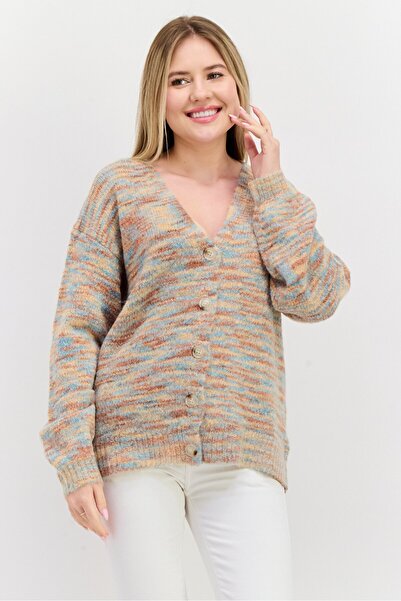 NIA Women V Neck Space Dye Cardigans, Multicolor