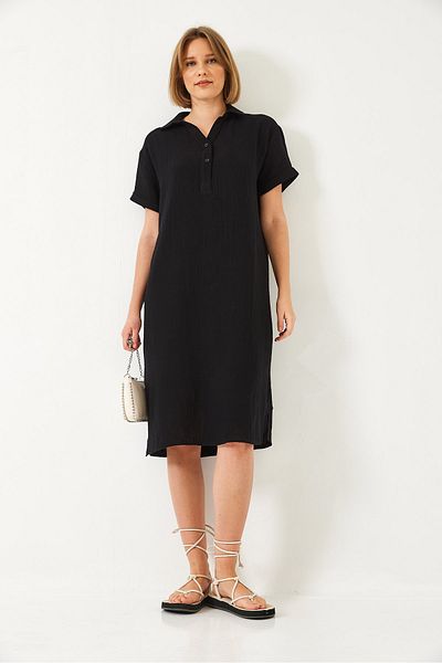 Bianco Lucci Women's Polo Neck Summer Loose Muslin Dress 70222 60271009