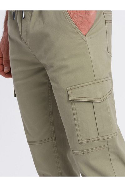 OMBRE Ανδρικό παντελόνι JOGGERS με τσέπες cargo με φερμουάρ - χακί V1 OM-PAJO-0123 XL