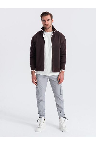 OMBRE Pánské cargo kalhoty STRAIGHT LEG s trojúhelníkovou kapsou - šedé V3 OM-PACG-0196 S