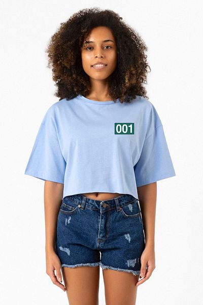 Tshirthane Squid Game Player 001 Baby Blue Women's Crop T-Shirt