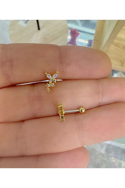 Arescollection Zircon Stone 1Pc Tragus Helix Lobe Matched Piercing Earring