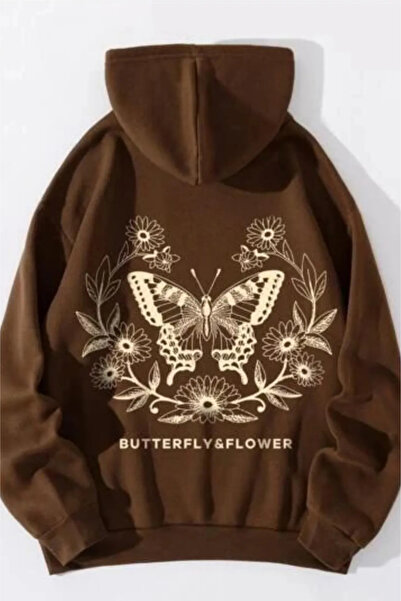 Wish BF Hanorac cu glugă cu imprimeu fluturi și flori