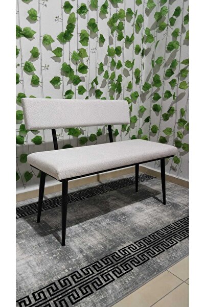 ÖZCAN METAL Puffy Kumaş Siyah Metal Ayaklı Sırtlı Mutfak Salon Antre Yatak Odası Puf Bank Oturak Bench