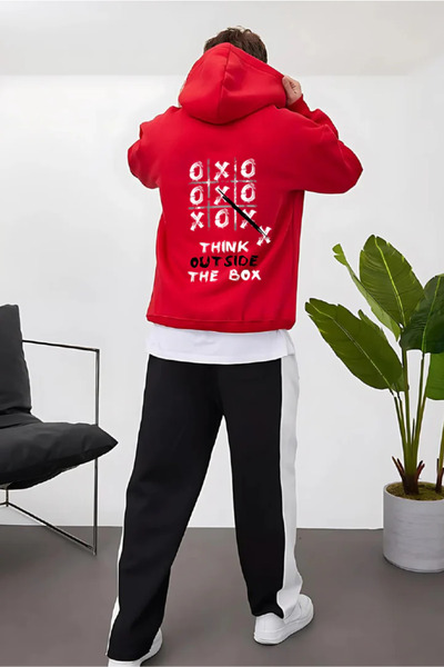 FECCY Hanorac cu glugă din bumbac imprimat cu mesajul „Think Outside The Box”