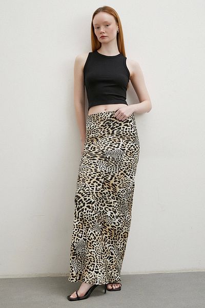 Never more Fusta în dungi Ecru - Cu Motiv Leopard
