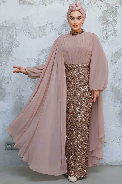 Neva Style - Sequined Mink Hijab Evening Dress 50231V