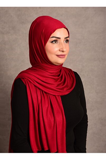 Şalcenneti.com Red Color Long Seasonal Hijab Combed Cotton Shawl - Special Stitched