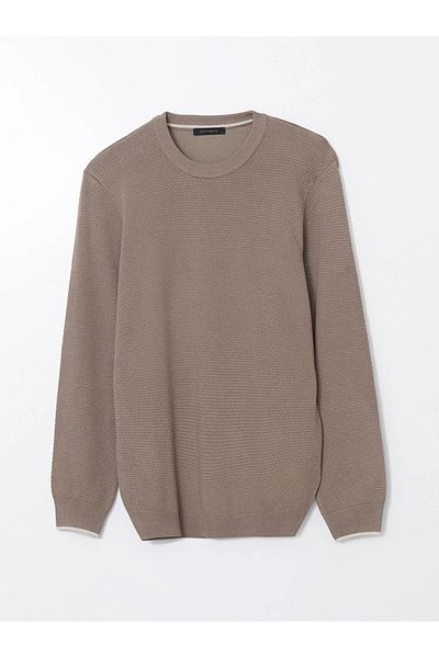 LC Waikiki Southblue Beige Crew Neck Long Sleeve Men's Knitwear Sweater
