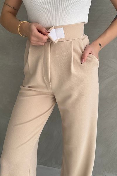 mymoda Women's Velcro Front Detailed Wide Leg Palazzo Trousers