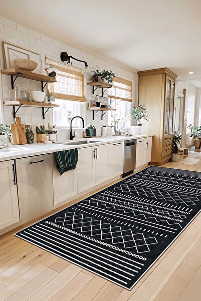 df home Mutfak Halısı Geometrik İskandinav Eskitmeli Dijital Baskı Yıkanabili...