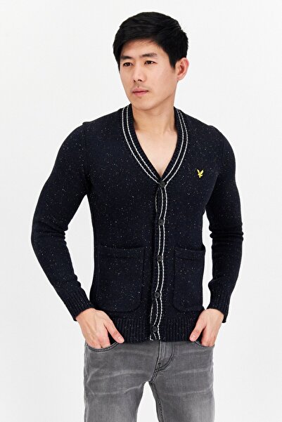 Lyle & Scott Men V-Neck Brand Logo Cardigans, Navy Combo