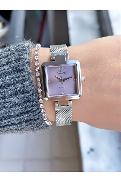 Ferrucci Steel Mesh Cord Milano Square Case Women's Wristwatch + Bracelet with Gift