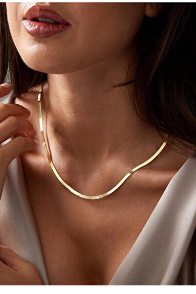 PALMMAMA Minimal Şık Zarif 316l Paslanmaz Çelik 65 Cm Kalın Yassı Gold Klasik...