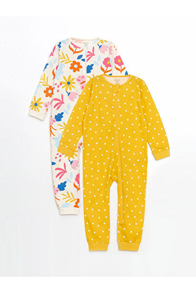 LC Waikiki Lcwk Crew Neck Printed Baby Girl Combed Cotton Jumpsuit 2-Pack