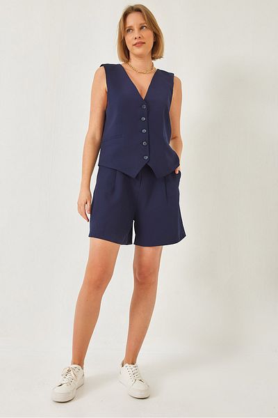 Bianco Lucci Women's V-Neck Vest Shorts Set 60316 60271017