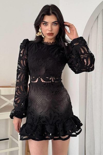 ZISHAN Rochie de seară de absolvire de noapte elegantă din dantelă cu mâneci cu balon 155