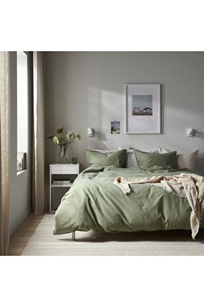 IKEA طقم غطاء لحاف مزدوج باللون الرمادي والأخضر مقاس 240x220/50x60 سم