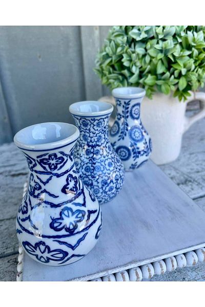 Warm Design Ceramic Vases - Hand-Painted and Stamped