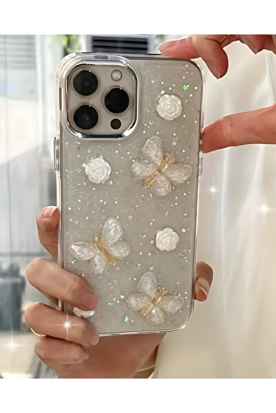 HYPERSOFT Iphone 16 (6.1 inç) Uyumlu Simli Kabartma Figürlü Parlak Epoksi Lux...