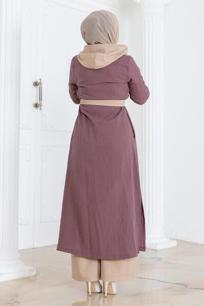 Modamihram Dusty Rose Hoodie Set - Buttoned, Model 19238