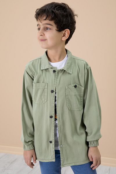 Cansın Mini Set cămașă verde și tricou imprimat pentru băieți - 19989